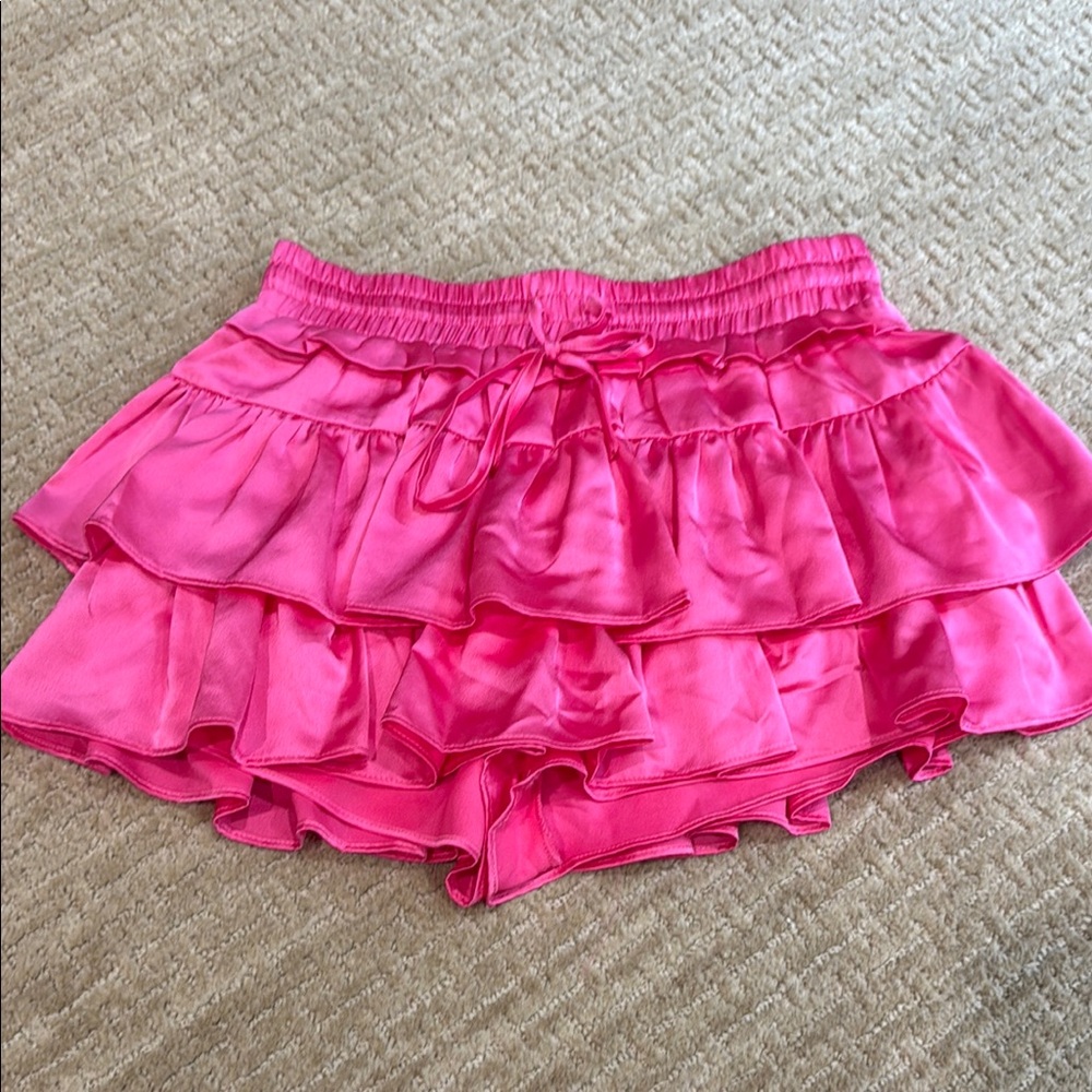 Pink Ruffled Satin Shorts